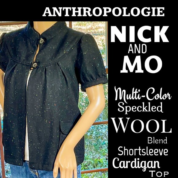 ▪️ANTHRO▪️NICK & MO▪️Retro Multi-Color Speckle Wool Blend Cardigan Top - Picture 1 of 7